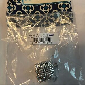 Brighton Alcazar Clip-On Badge Holder in Black and Silver